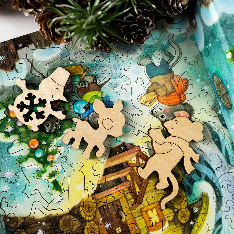 Christmas with friends, 90 wooden puzzles - DaVICI - Brown Bear Magic Shop