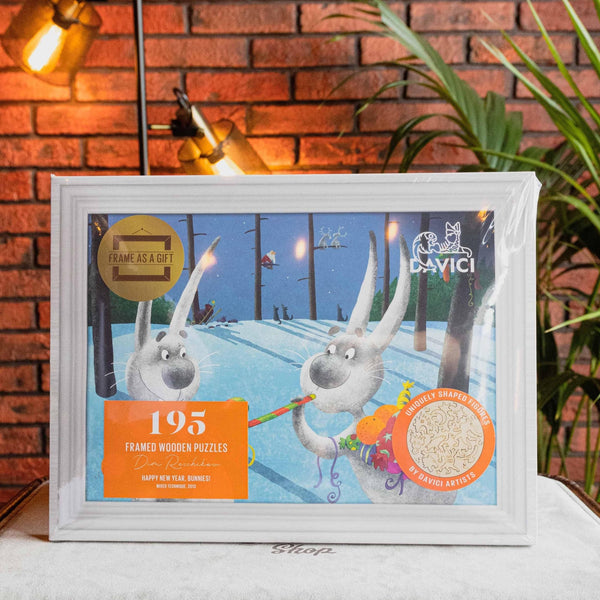 Merry Christmas and Happy New Year, Rabbits! , 195 wooden puzzles with a frame - DaVICI - Brown Bear Magic Shop